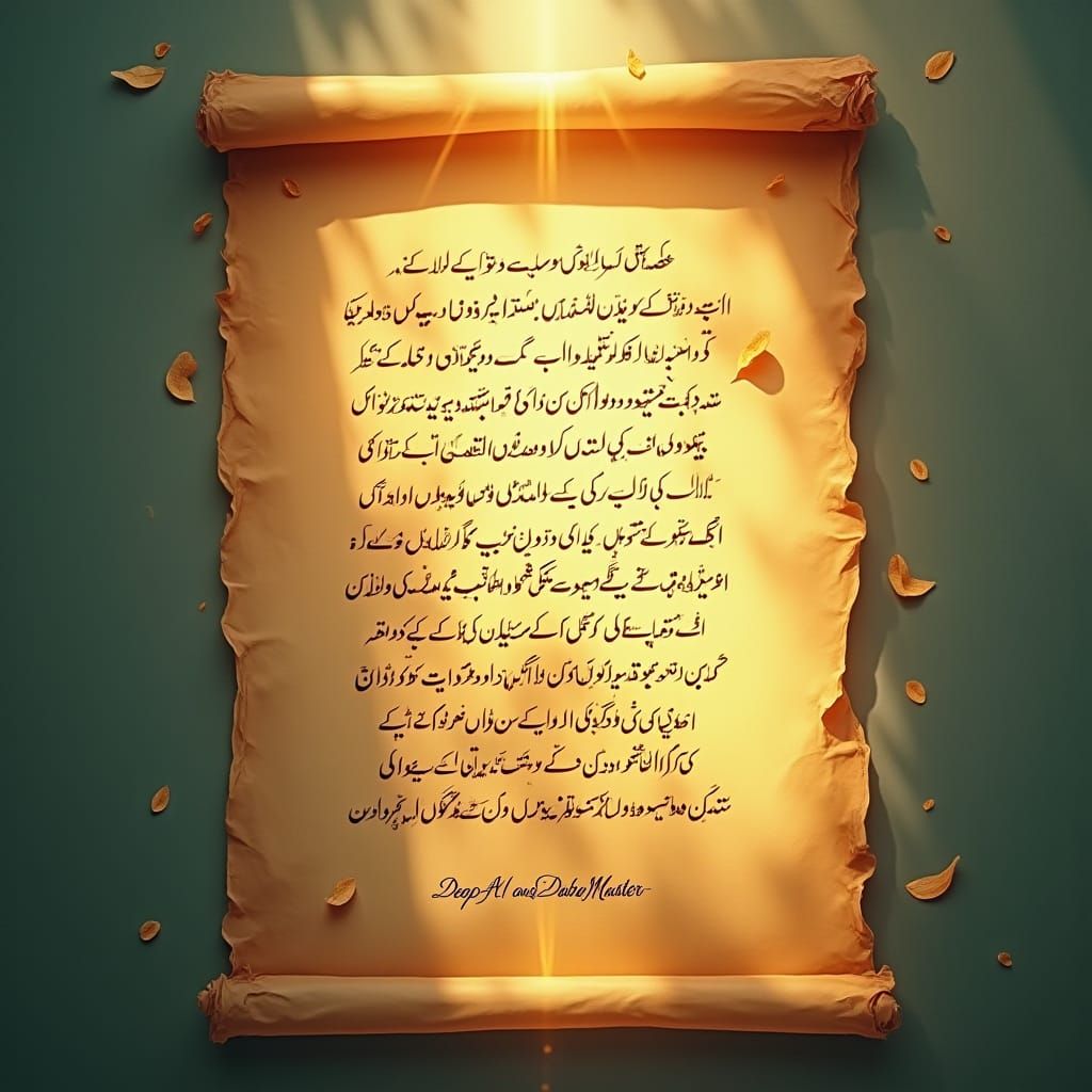 Urdu Poem on Worn Paper in Matte Painting Style