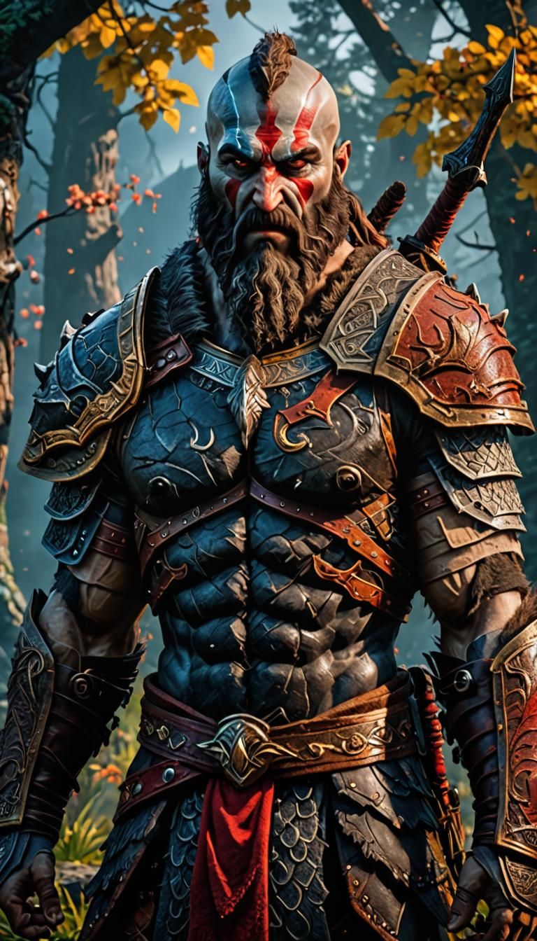 Berserker God of War in Detailed Obsidian Armor