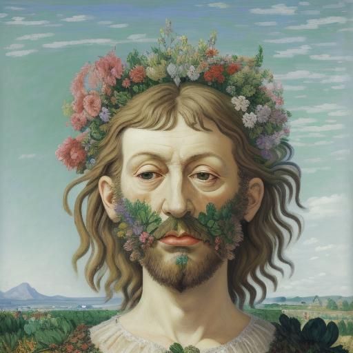 Surreal Faded Flowers Landscape in Oil Painting Style