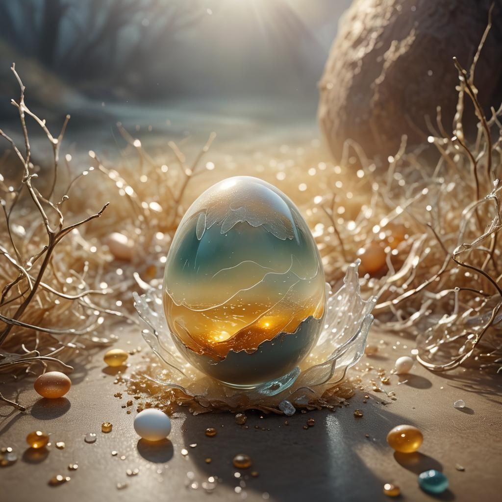Magical Realism Glass Egg with Dreamy Light