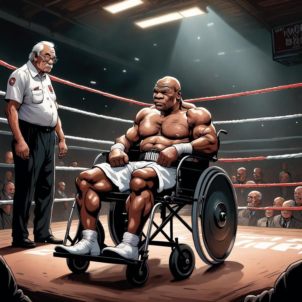 Mike Tyson as Elderly Boxer in Boxing Ring, Comic Book Art