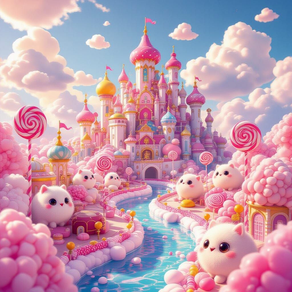 Whimsical Candy City with Chocolate Rivers