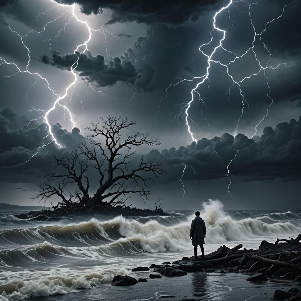 Eerie Dystopian Surrealism: Lightning Touches the Sea