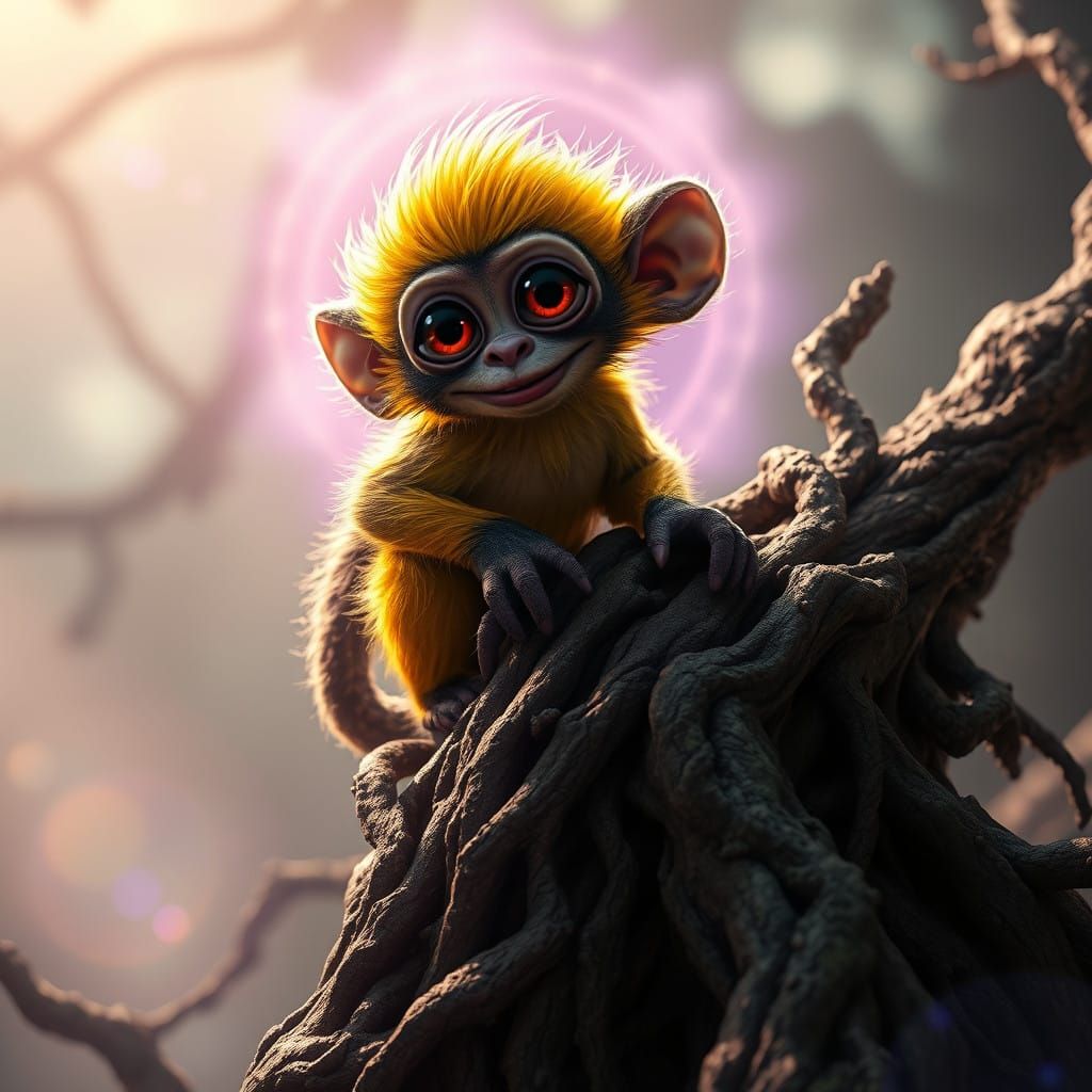 Stunning Fantasy Monkey God in Vibrant Electric Yellow and R...