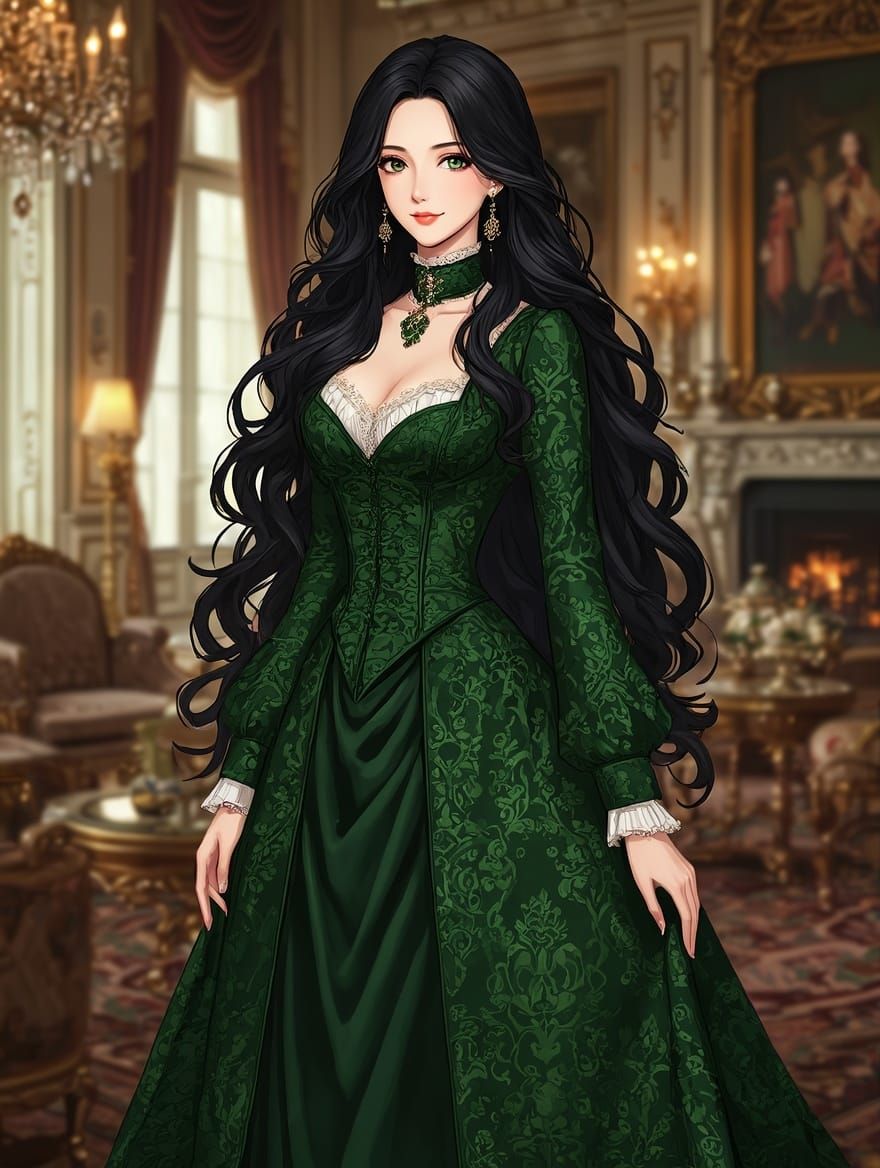 Elegant Victorian Lady in Green Brocade
