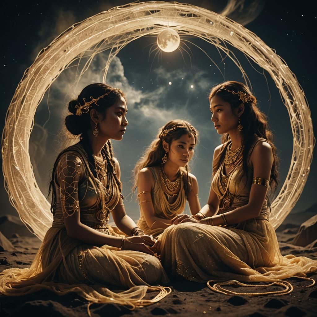 Arachnid Weavers on the Moon in Sci-Fi Style