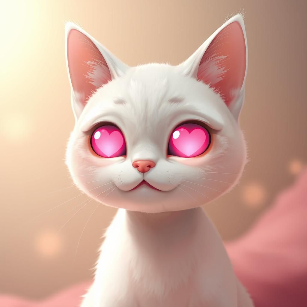 Adorable Bald Cat with Heart Eyes in Anime Style