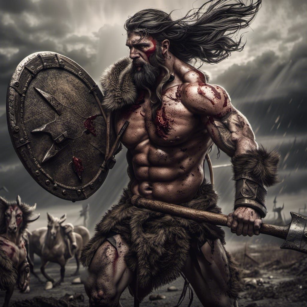 Barbarian Centaur Warrior on a Dark Battlefield