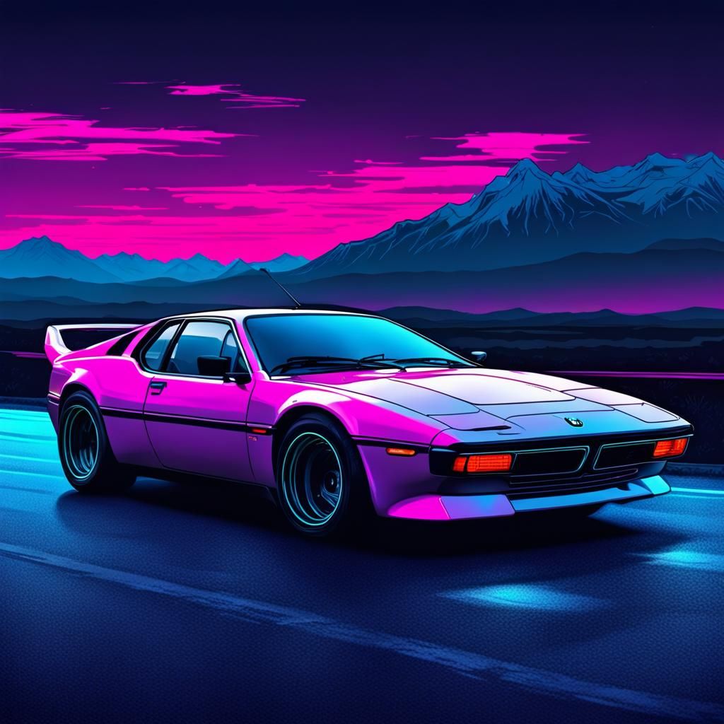 BMW M1 in Synthwave Neon Retro Style