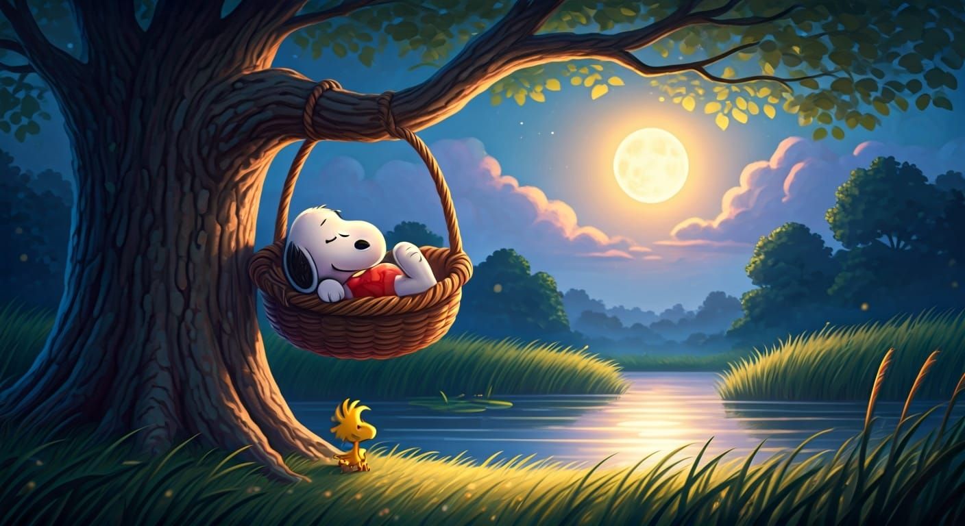 Snoopy's Serene Midnight Dream in Pastel Colors