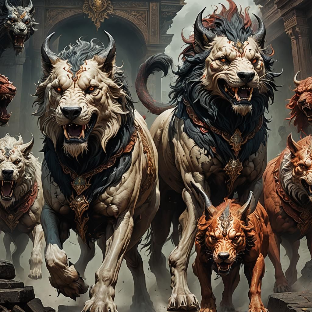 Mythical Cerberus-Tikbalang Hybrid Creature Concept Art