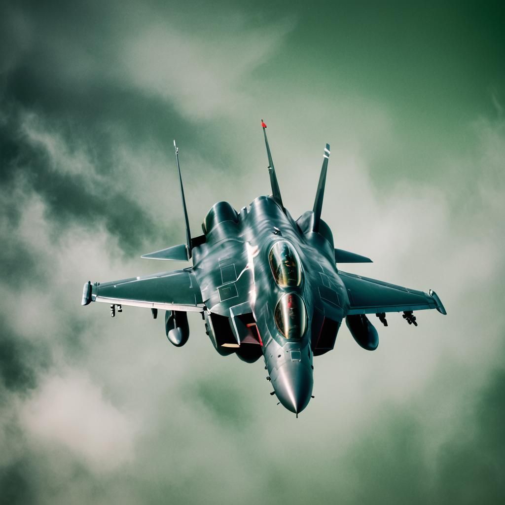 Stealth Fighter Jet in Green, White, and Red