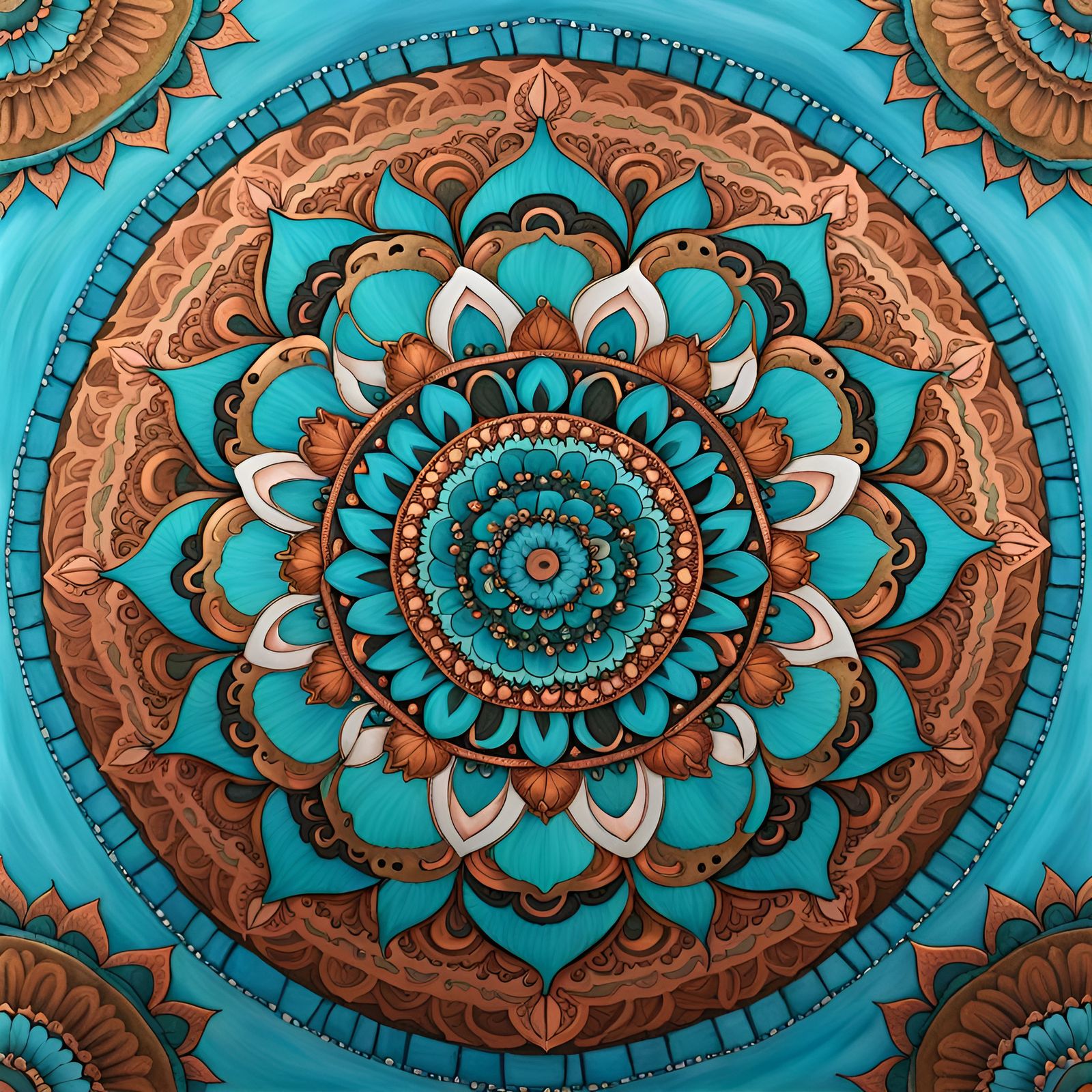 Turquoise and Copper Colored Mandala