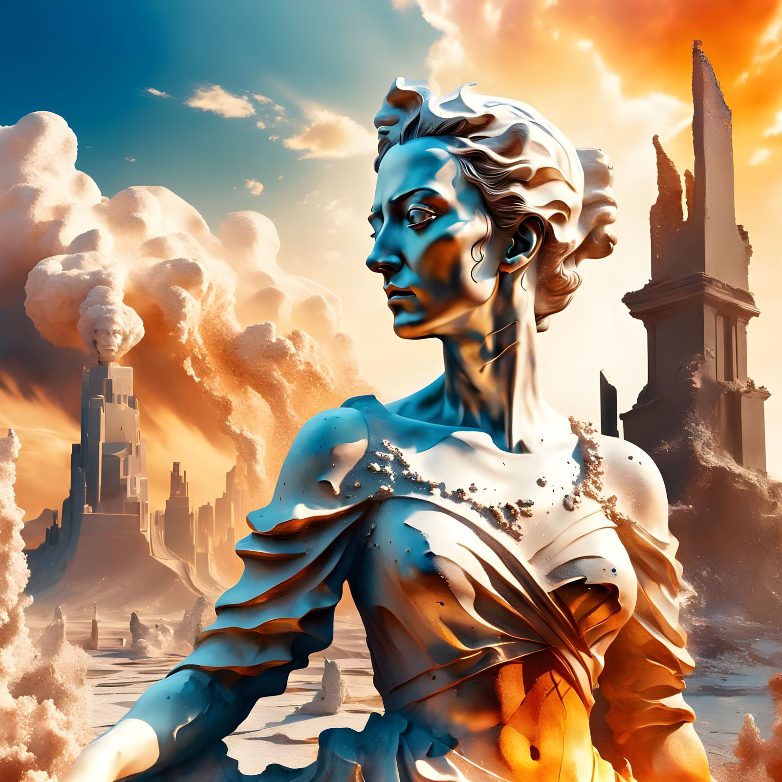 Salt Statue of Lot's Wife in Apocalyptic Double Exposure