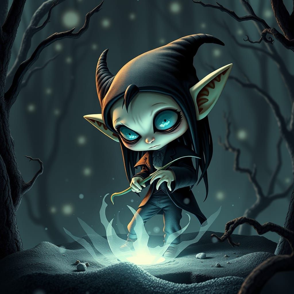 Ethereal Chibi Goth Elf in Dark Fantasy