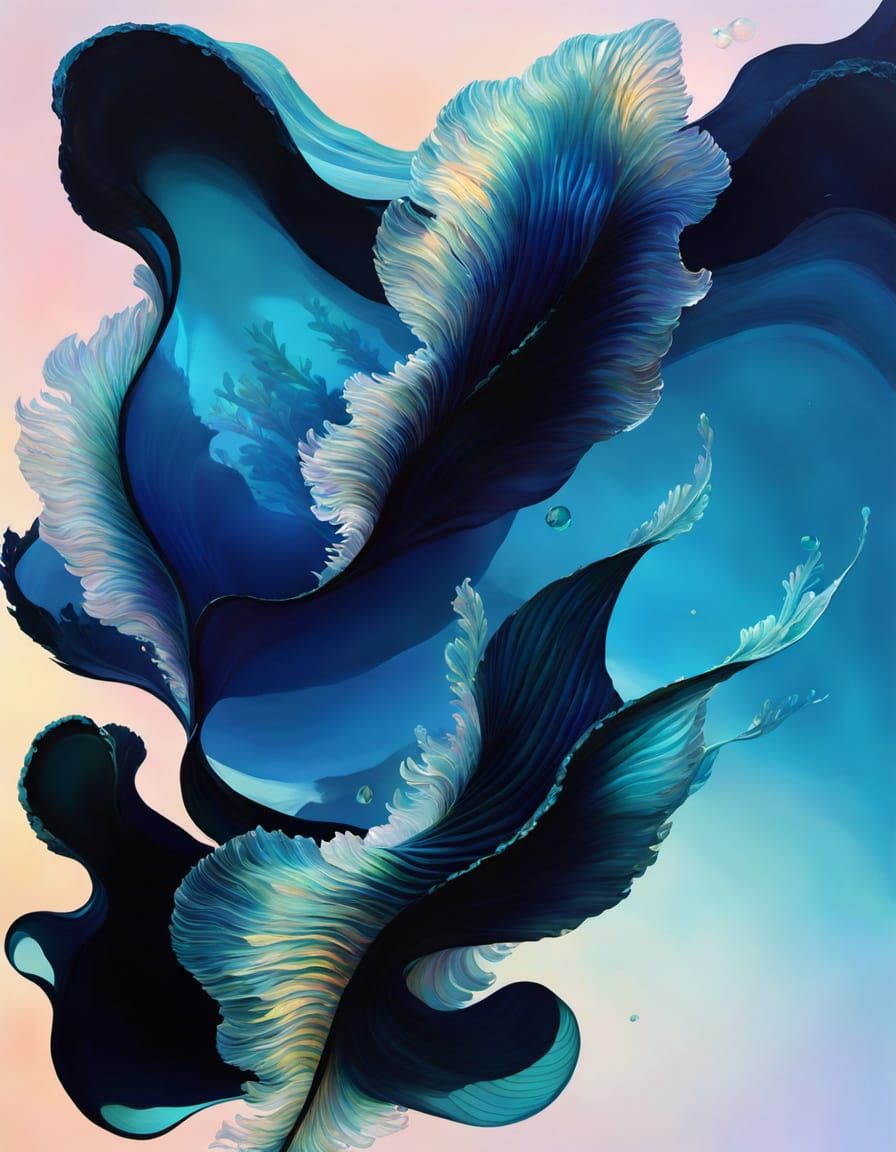 vibrant oceanic art, iridescent fish scales shimmering