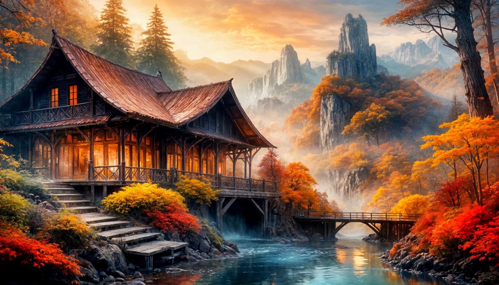 Enchanted Hacienda in Vibrant Dreamlike Forest