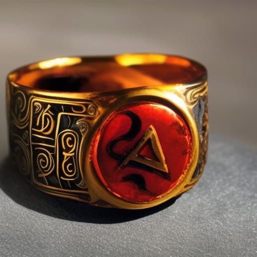 Surreal Golden Ring Radiates Elven Magic on Volcanic Rocks