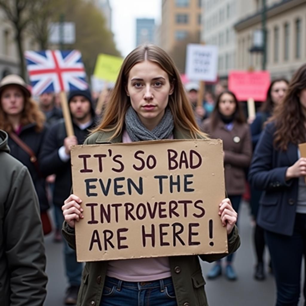 Humorous Protest Sign: Even Introverts Are Here