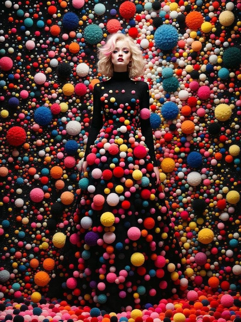 Pin-Up Woman in Pointillist Bauhaus Constructivism