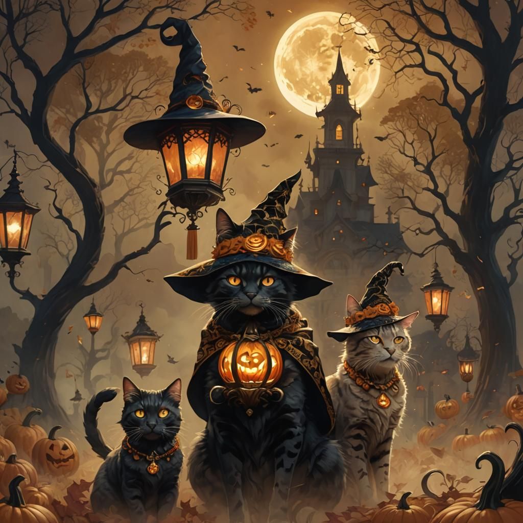 Halloween Cats in Mystical Digital Art