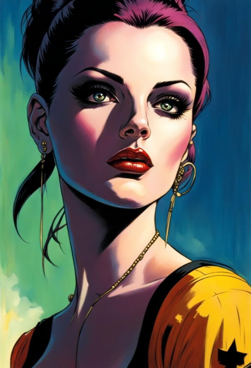 Punk Goth Woman in Comic Book Style