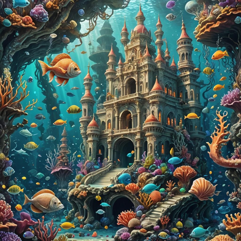 Underwater Kingdom with Mermaid Queen: Detailed Scene