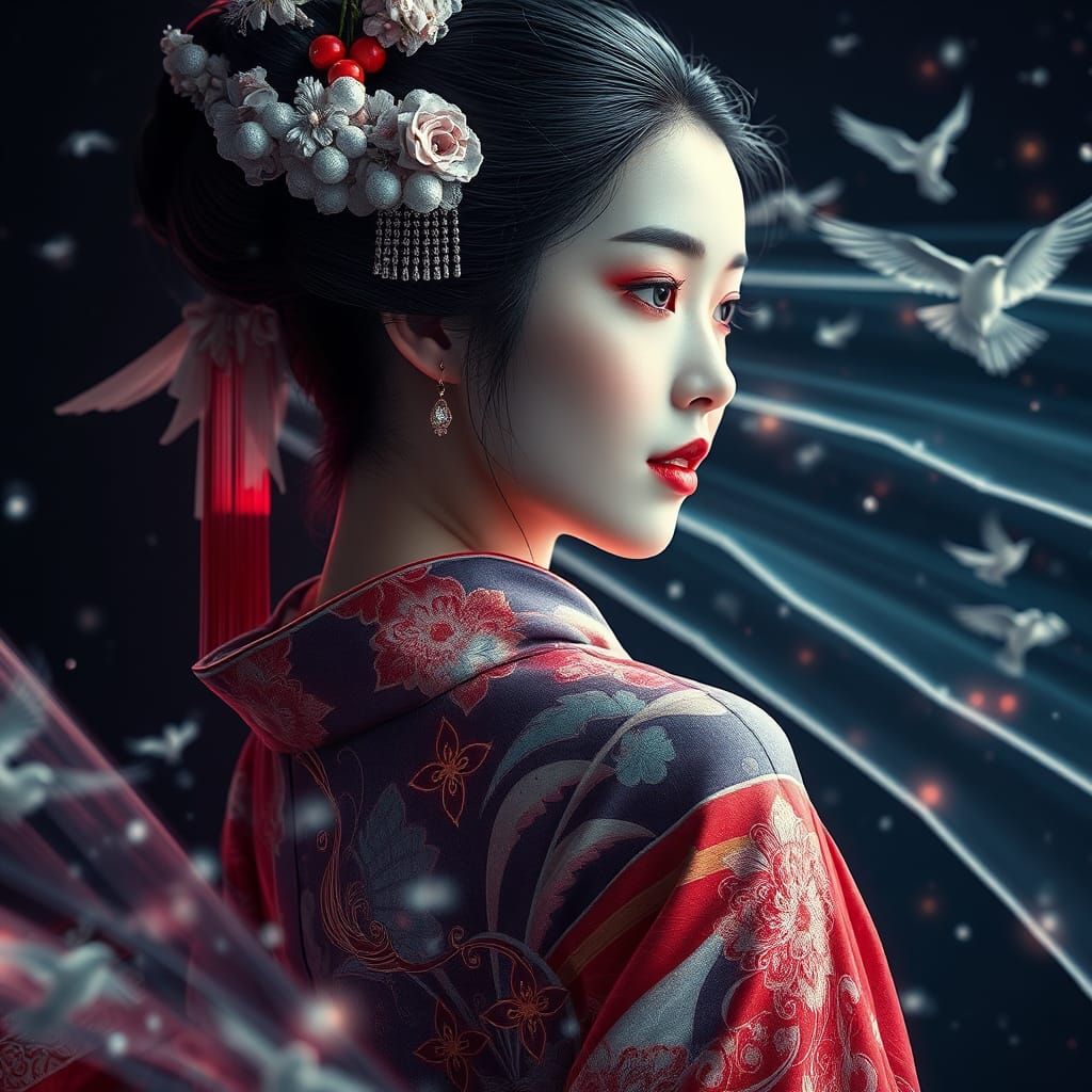 Beautiful Geisha in Kimono Concept Art