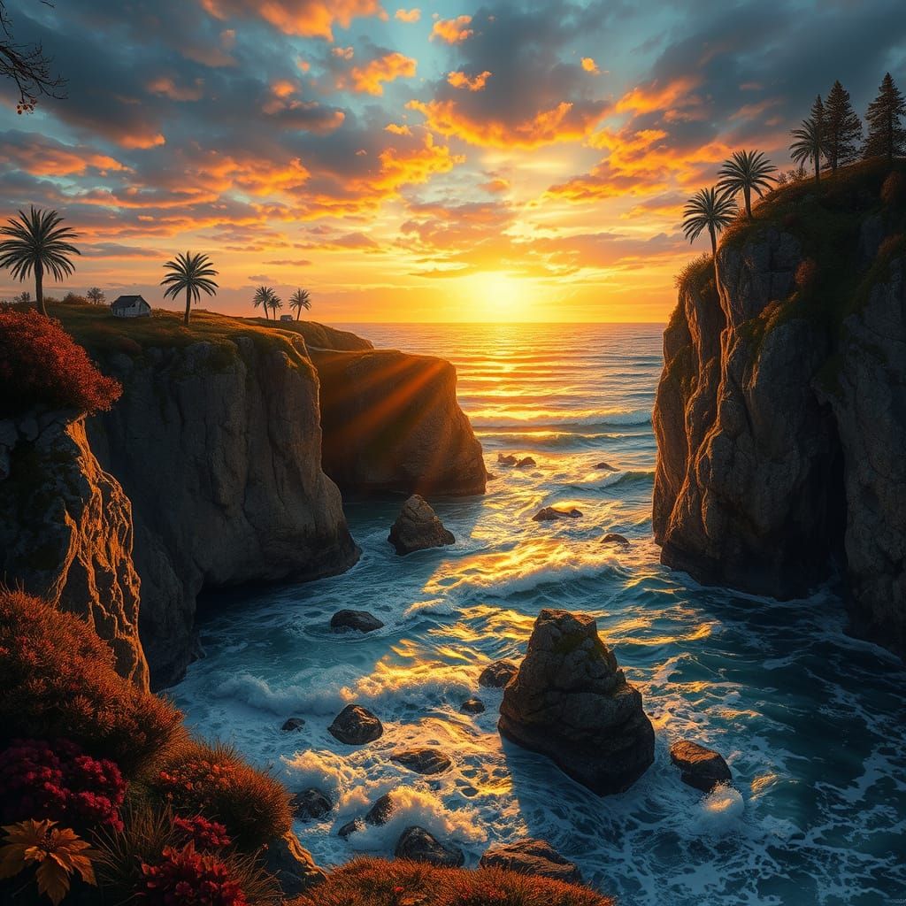 Golden Sunset on Coastal Cliffs