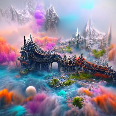 Fantastical Deep Color Landscape in Hyperdetailed Matte Pain...