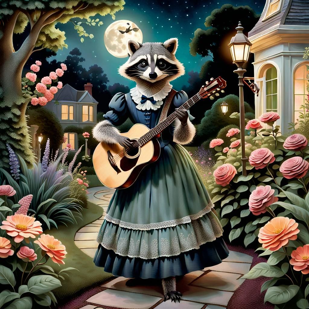 Victorian Woman's Serenade in a Moonlit Garden