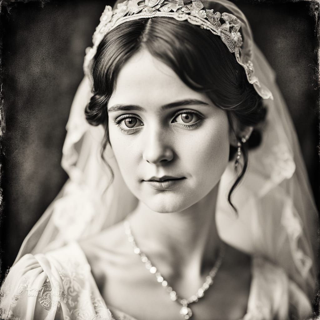 Vintage 1914 Bride Portrait in Black and White