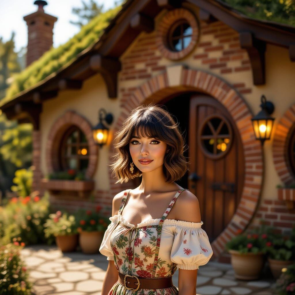 Sci-Fi Cityscape: Brick Building and Hovering Vehicles