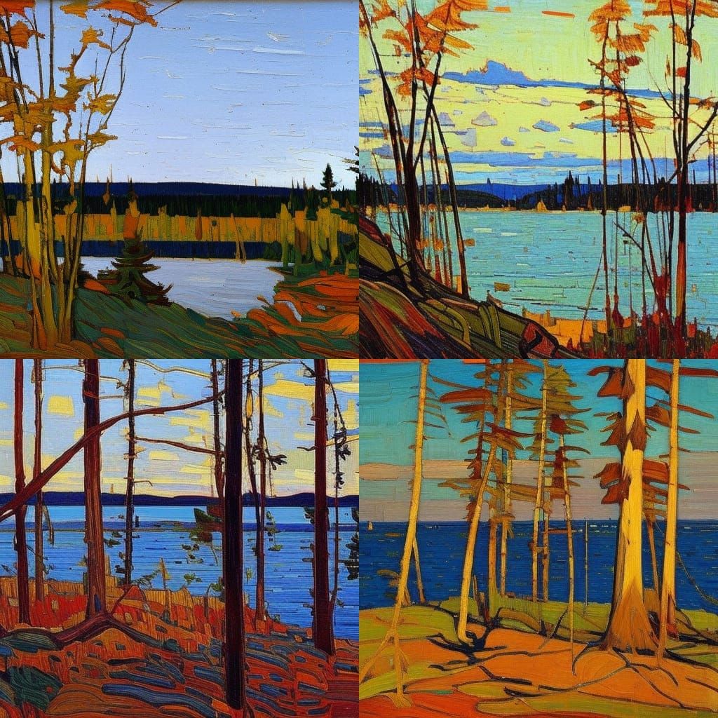 Serene Lakeside Landscape in Art Style