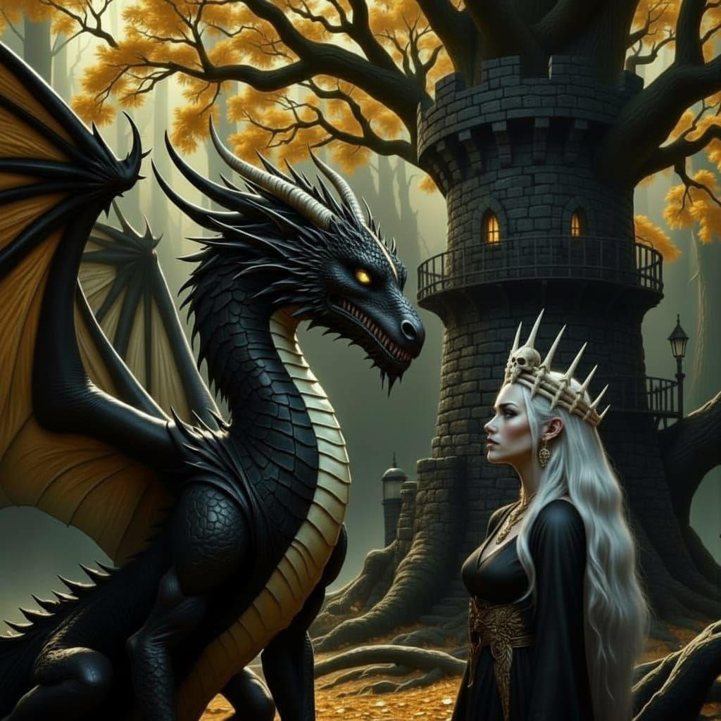 Elven Queen Negotiates With Dragon Guardian Before Black Tow...