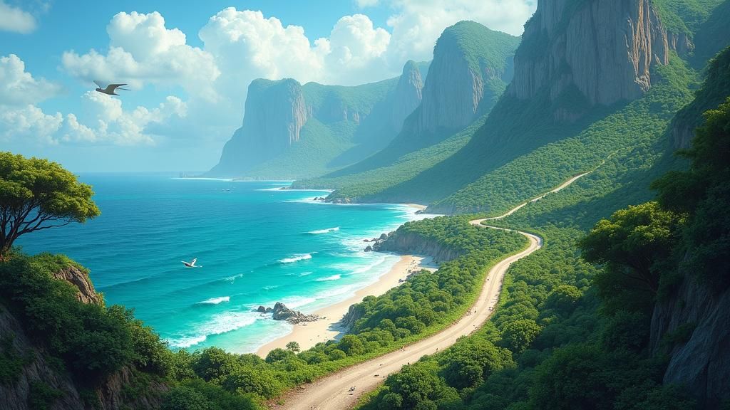 Fantastical Road Between Ocean and Forest