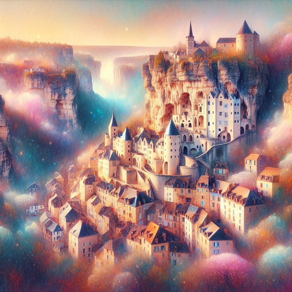Dreamlike Rocamadour Village in France with Soft Lighting