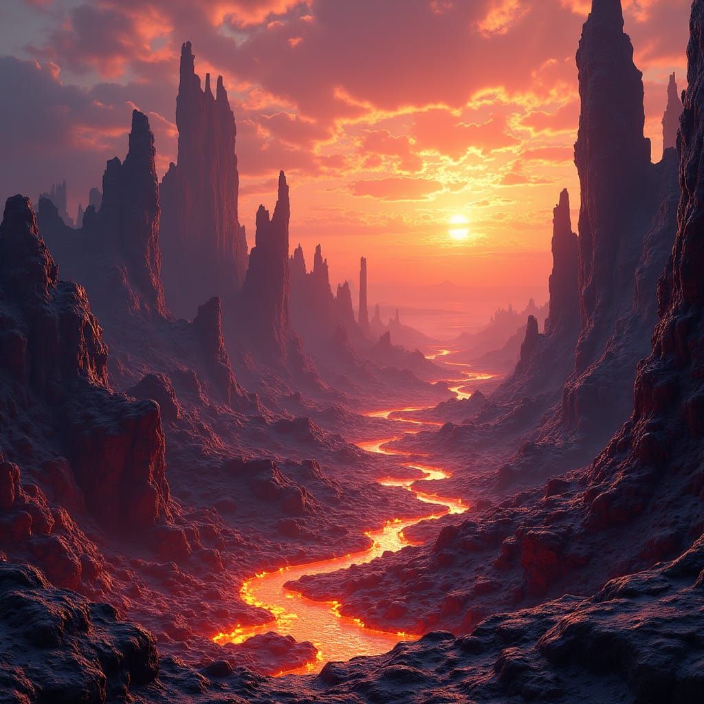 Lava Theme Park at Dusk: A Matte Painting
