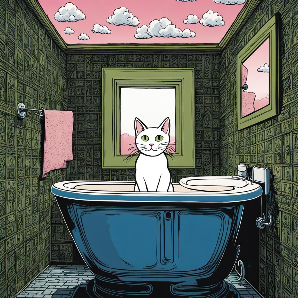 Sinister Cat Watching Horror Movies in Burton Style