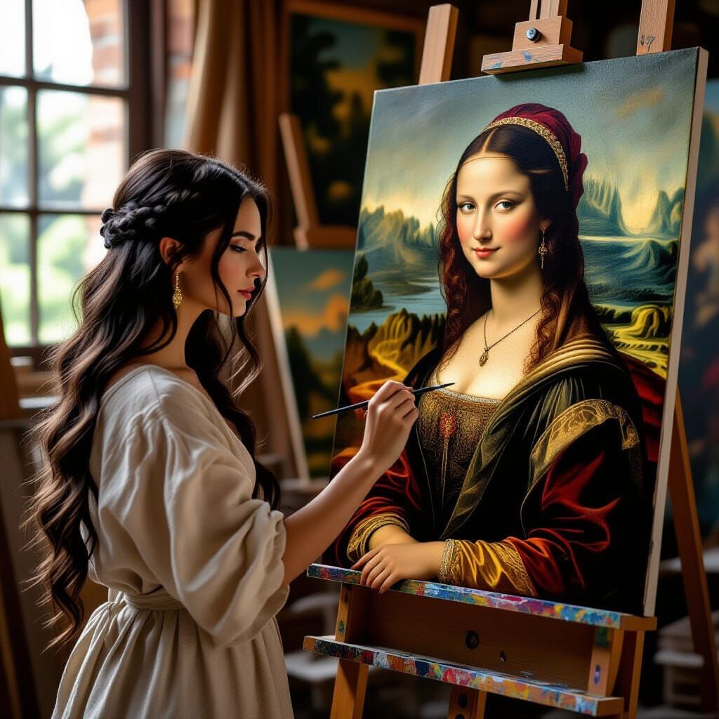 Renaissance Elf Artist Paints Elegant Lady in Studio