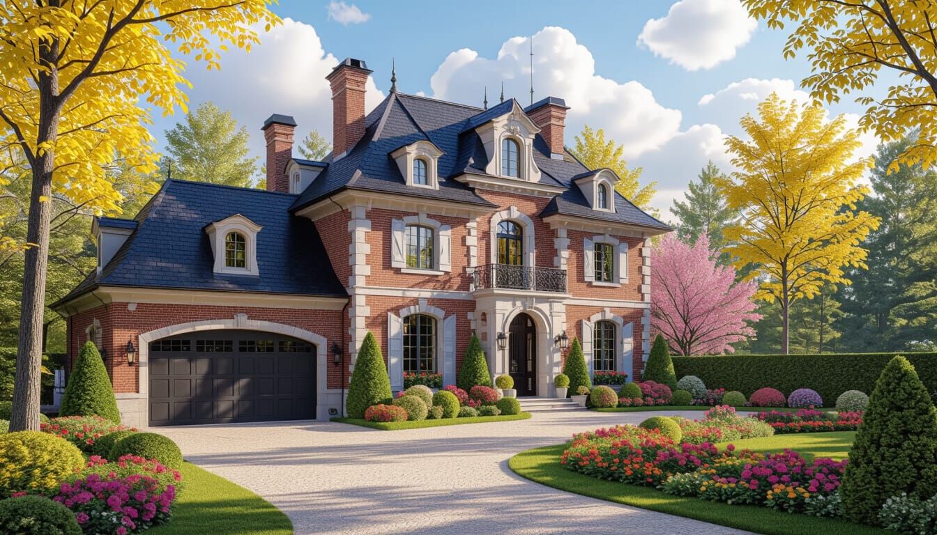 Grand Brick Chateau in Monet-Inspired Garden