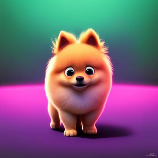 Adorable Pomeranian in Pixar-Style 3D Digital Art