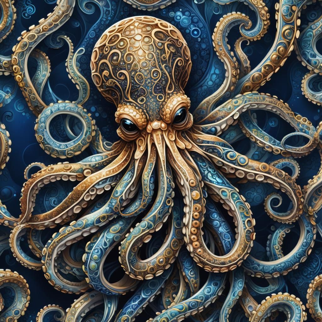 Abstract Fractal Octopus Portrait in Vector Style