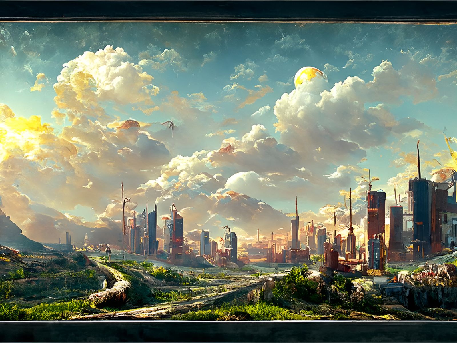 Utopian Future Chicago: A Hyper-Detailed Oil Painting