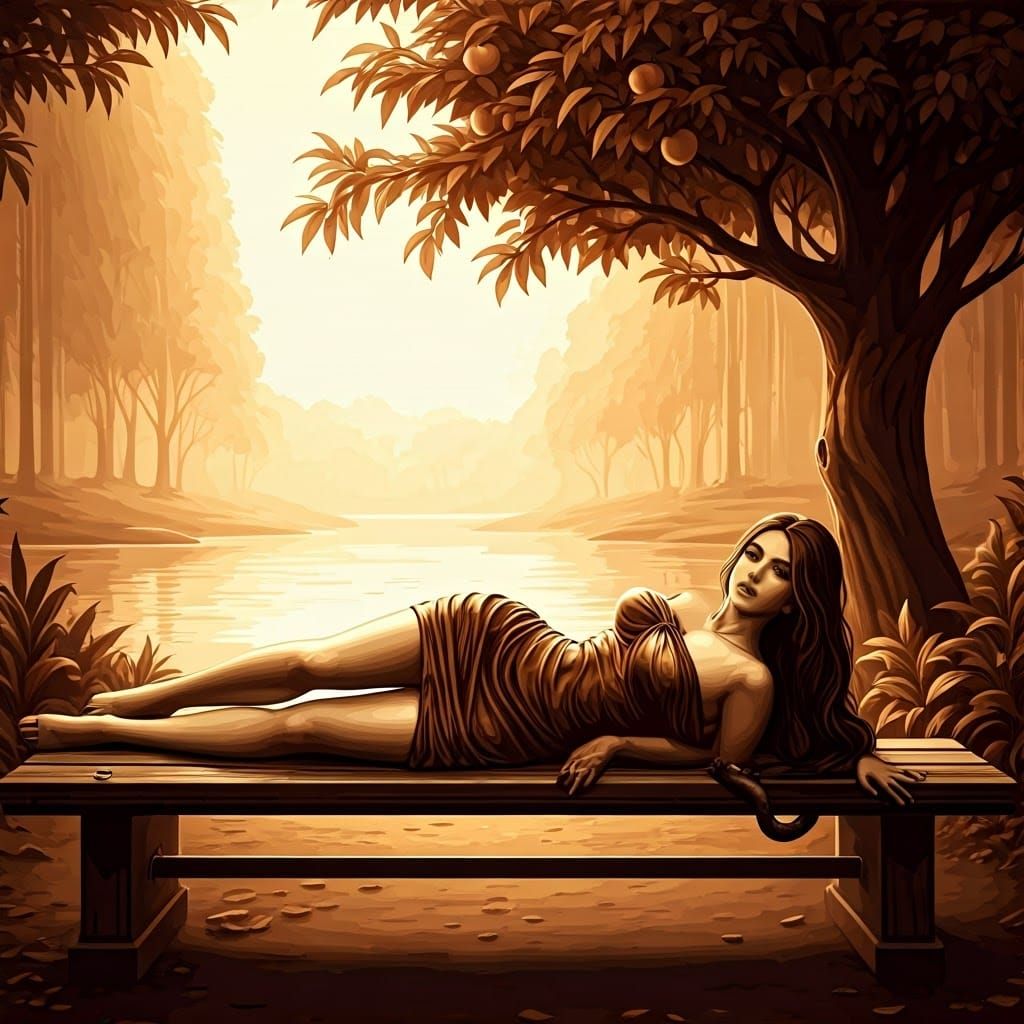 Woman with Snake, Woodcut Style