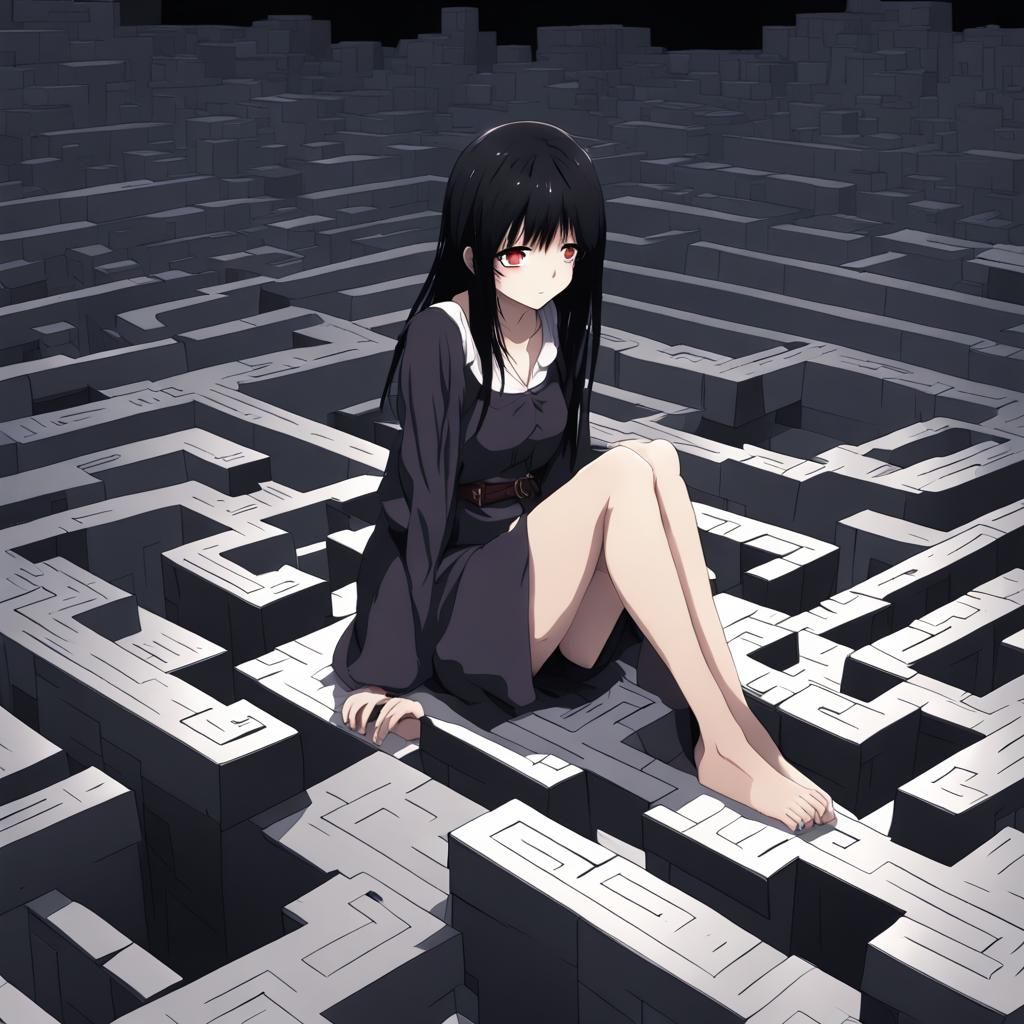 Depressed Woman in Dark Maze: Anime Style