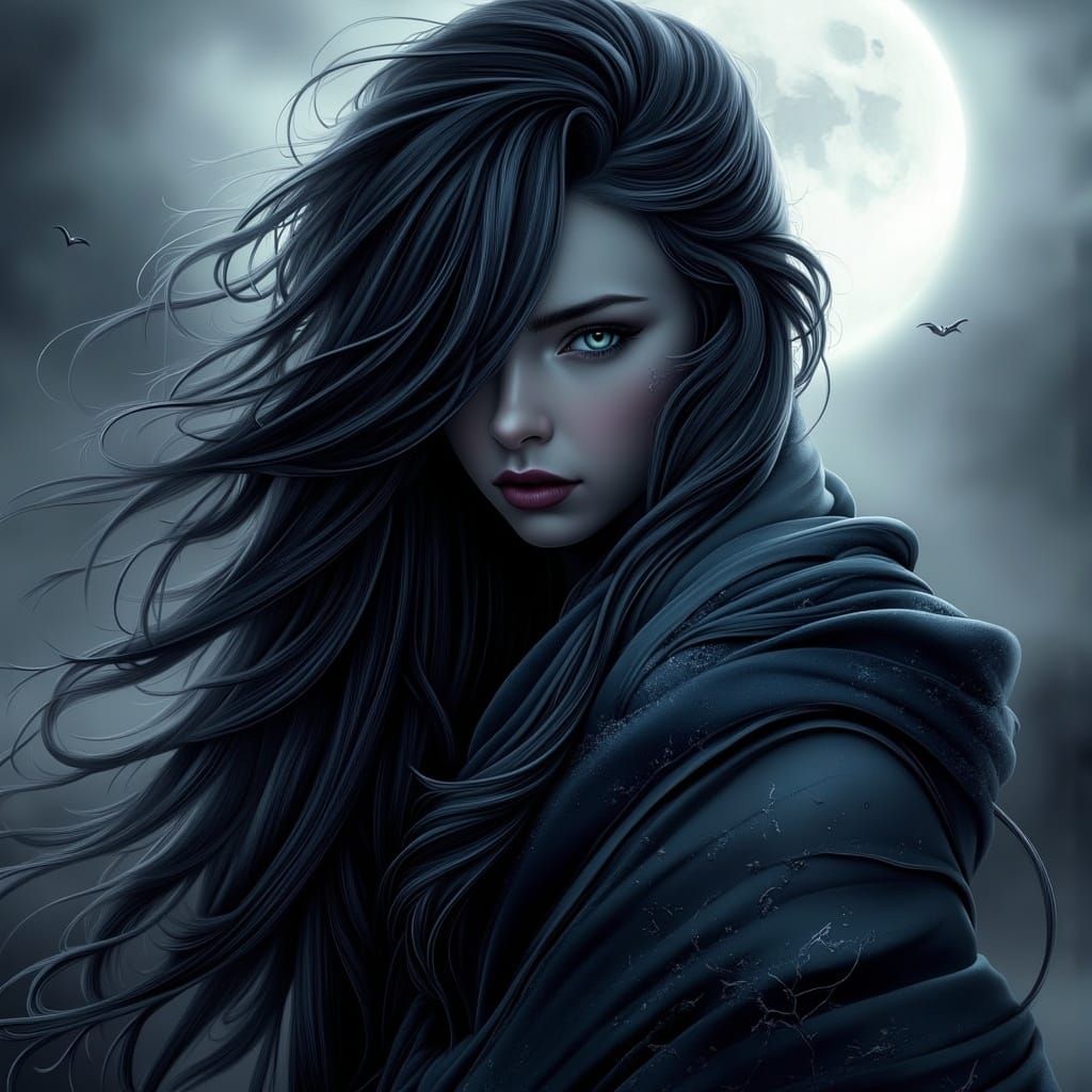 Mysterious Norse Goddess in a Dark, Stormy Landscape