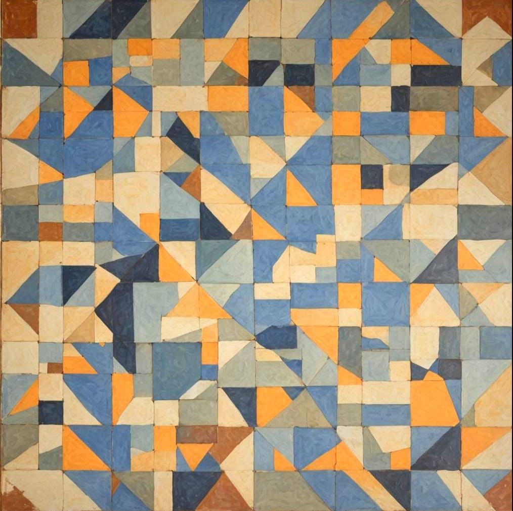 Optical Rhythms: Orange Fruit and Geometric Painting