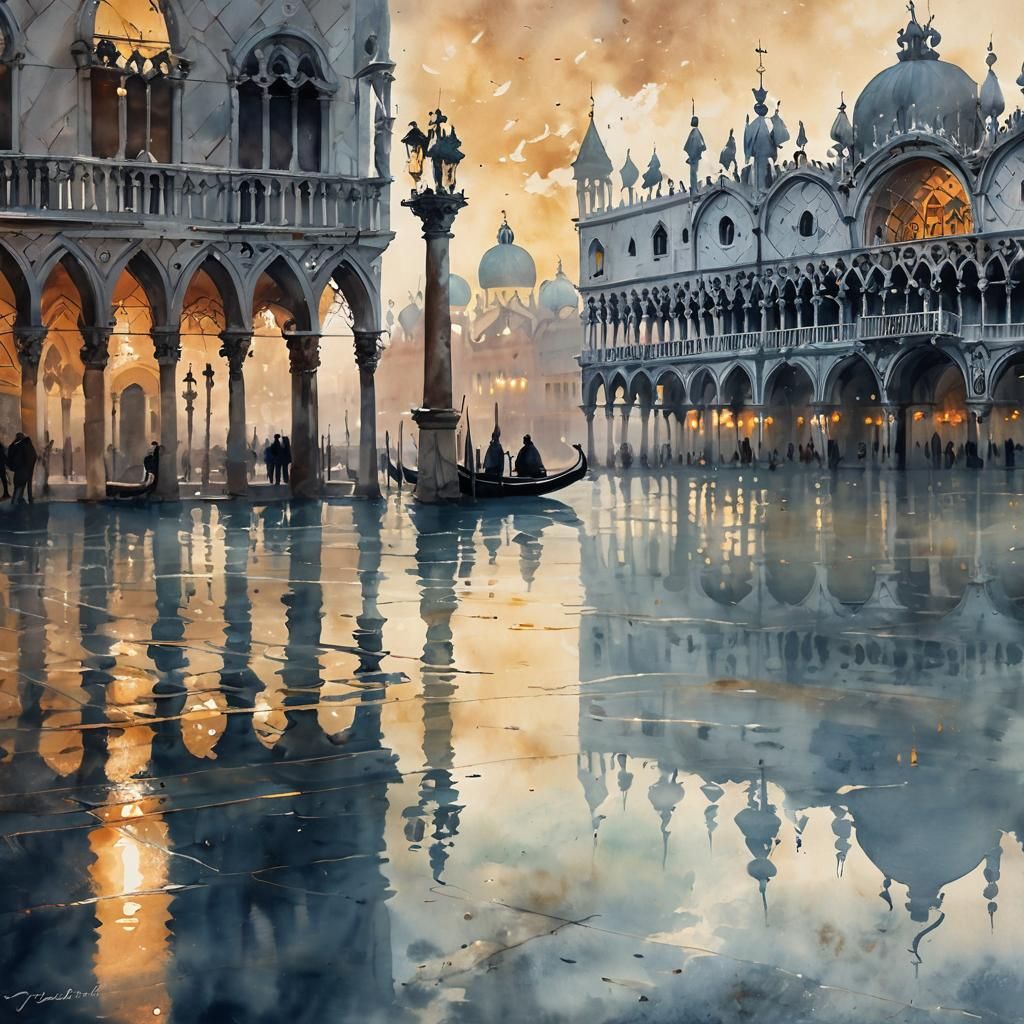Venice Piazza San Marco Watercolor Painting