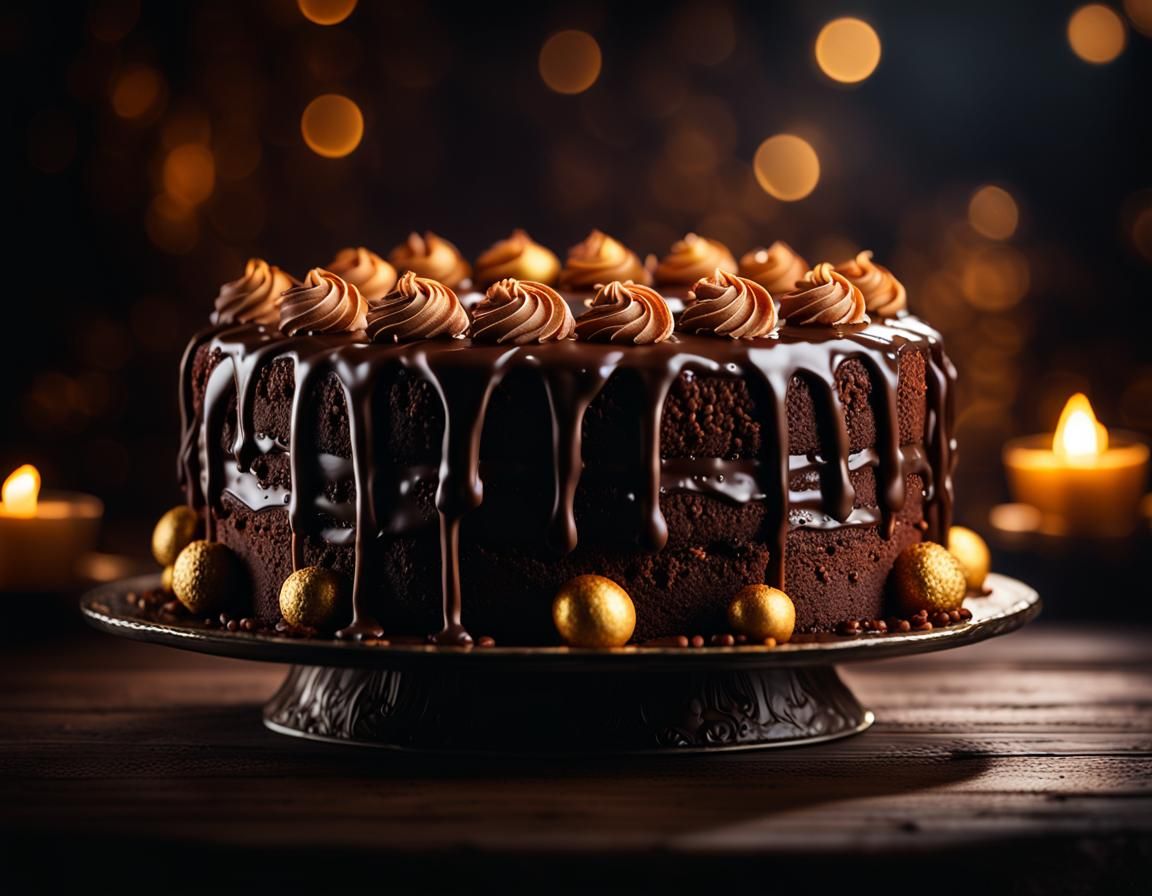 Luxurious Chocolate Cake Photography in Warm, Golden Light